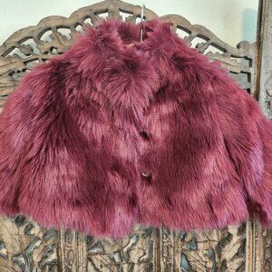 Janie and Jack Faux Fur Coat Burgandy Size 12-18 months